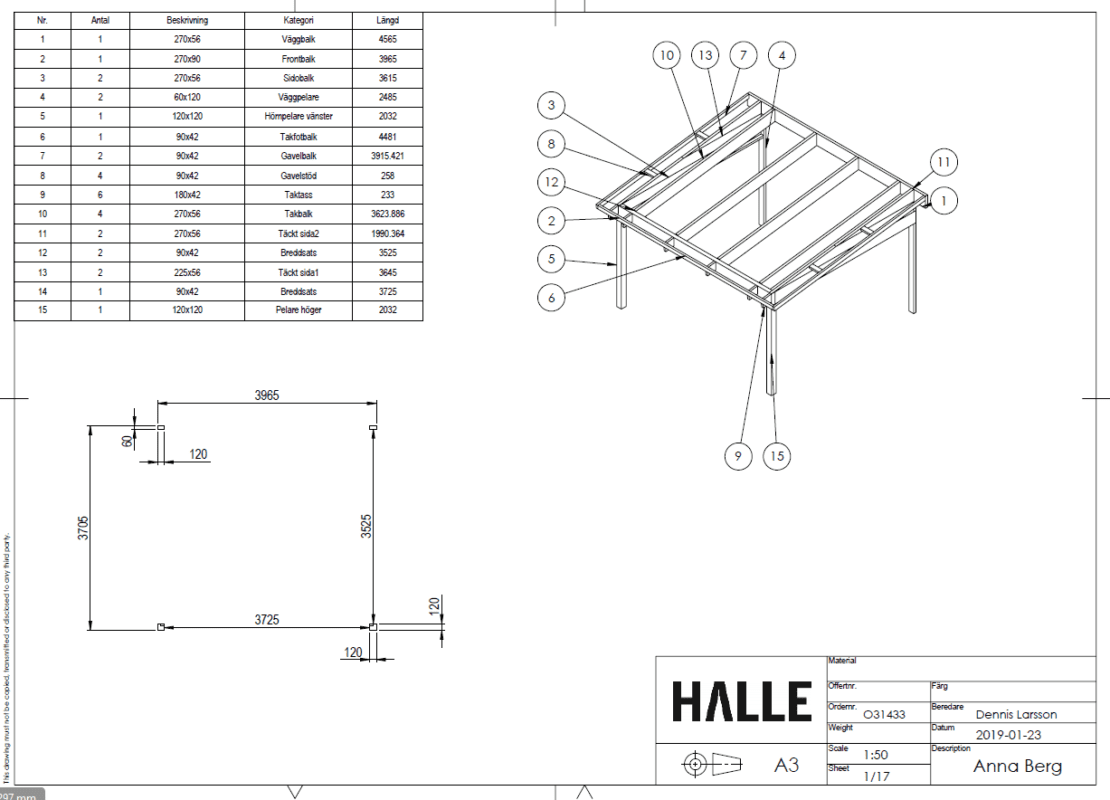 stomme till uterum med pulpettak limträstomme 3065x3705mm
