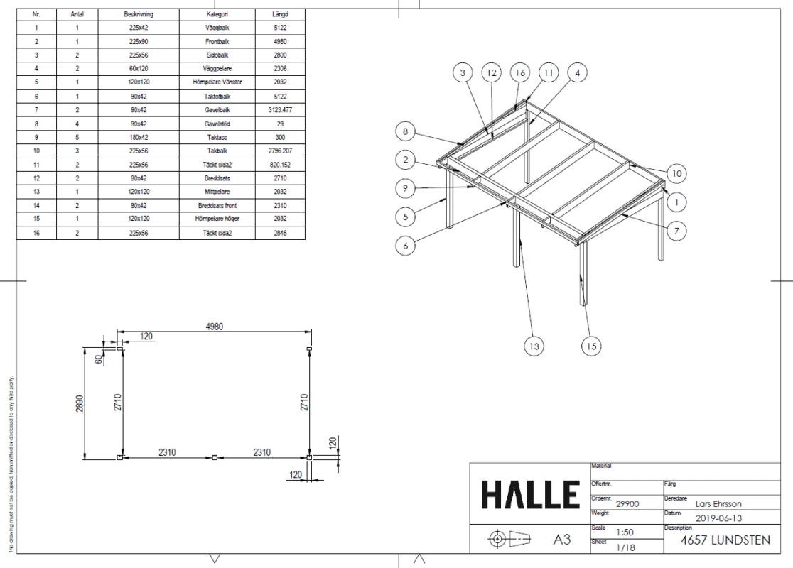 uterum stomme pulpet limträstomme 4980x2890mm