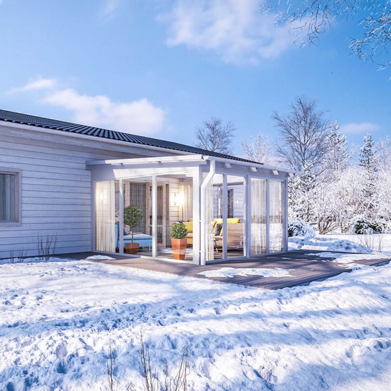 Halle kompletta uterum alltid 18 kvm pulpettak uterumssats med kanalplasttak och uterumspartier