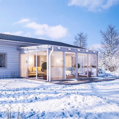 Halle kompletta uterum alltid 25 kvm pulpettak uterumssats med kanalplast och uterumspartier