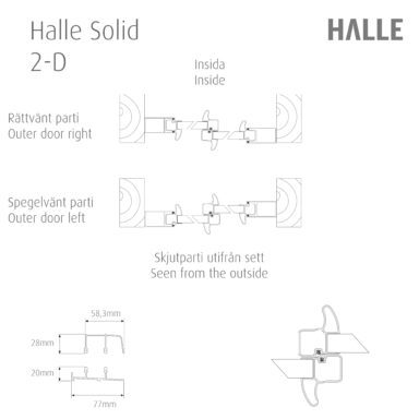 Halle Solid 2-del skjutbart uterumsparti