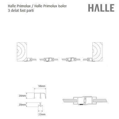 Halle uterumsparti 3-delad fast väggparti till uterum teckning