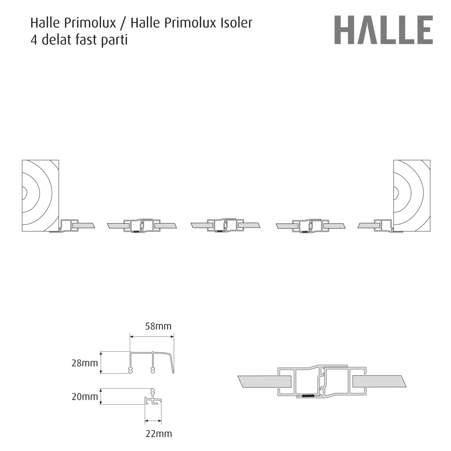 FAST FÖNSTERPARTI 4-DEL PRIMOLUX ENKELGLAS - Halle