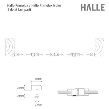 Halle uterumsparti 4-delad fast väggparti till uterum teckning