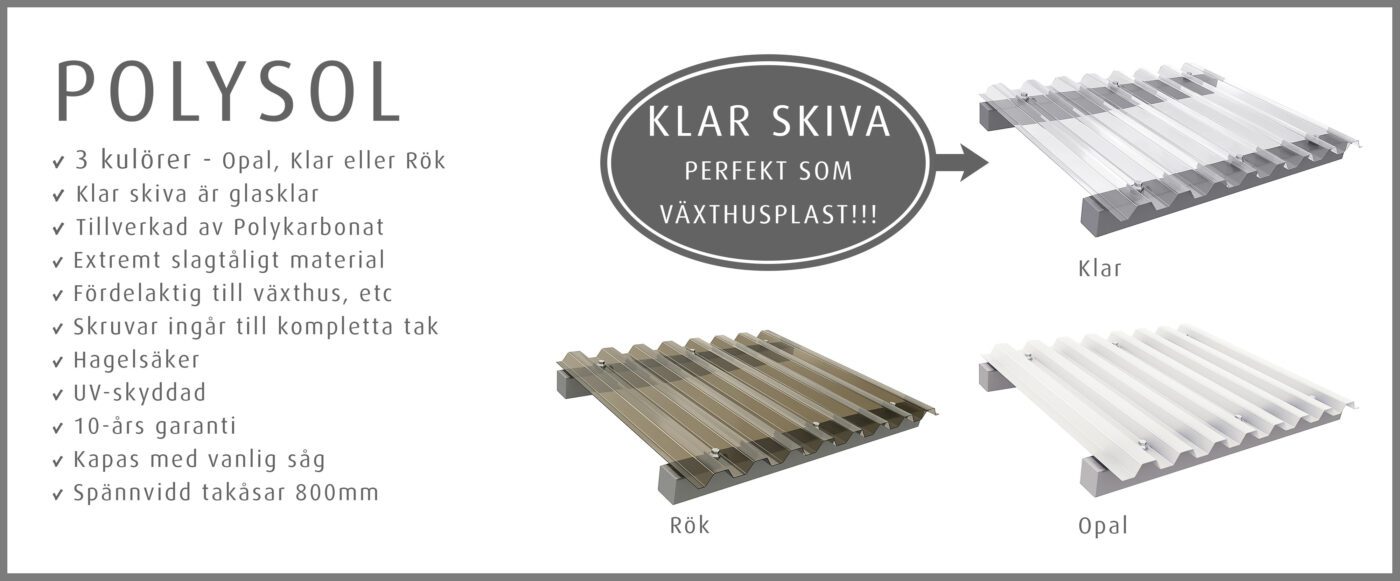 Polysol plastskiva och plasttak finns i klar rök opal