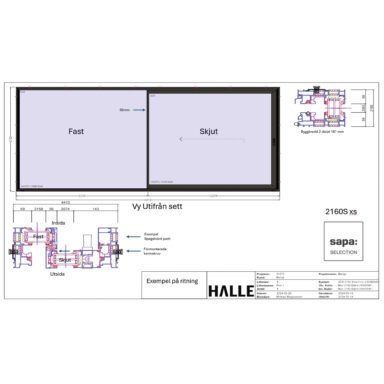 Sapa ritning på ett 2-delat fasadparti