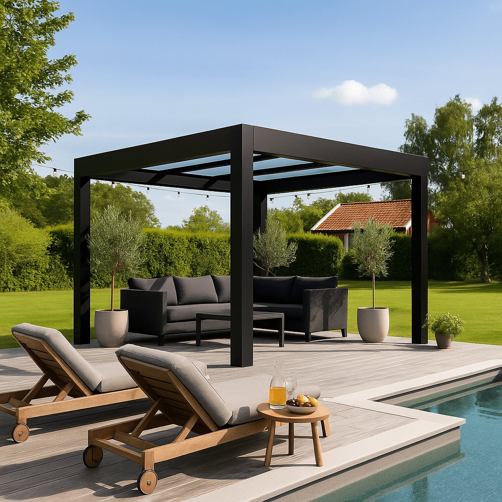 Fristående pergola med glastak