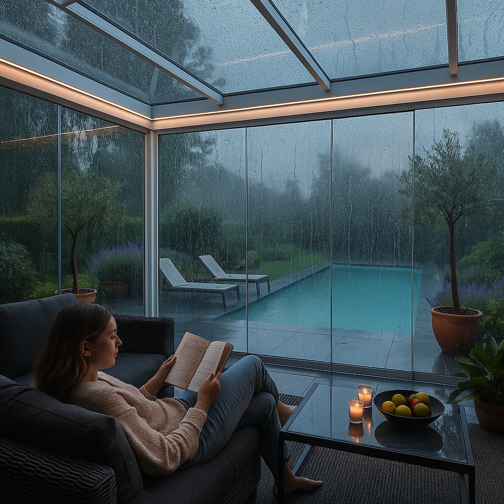 Ramlösa skjutdörrar till pergola